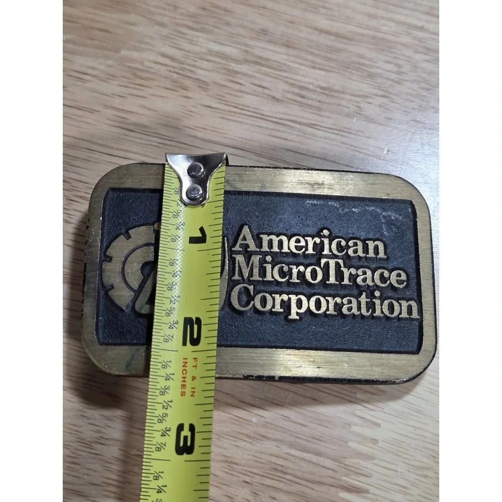 Vintage American MicroTrace Corp Solid Brass DynaBuckle Belt Buckle Provo Utah